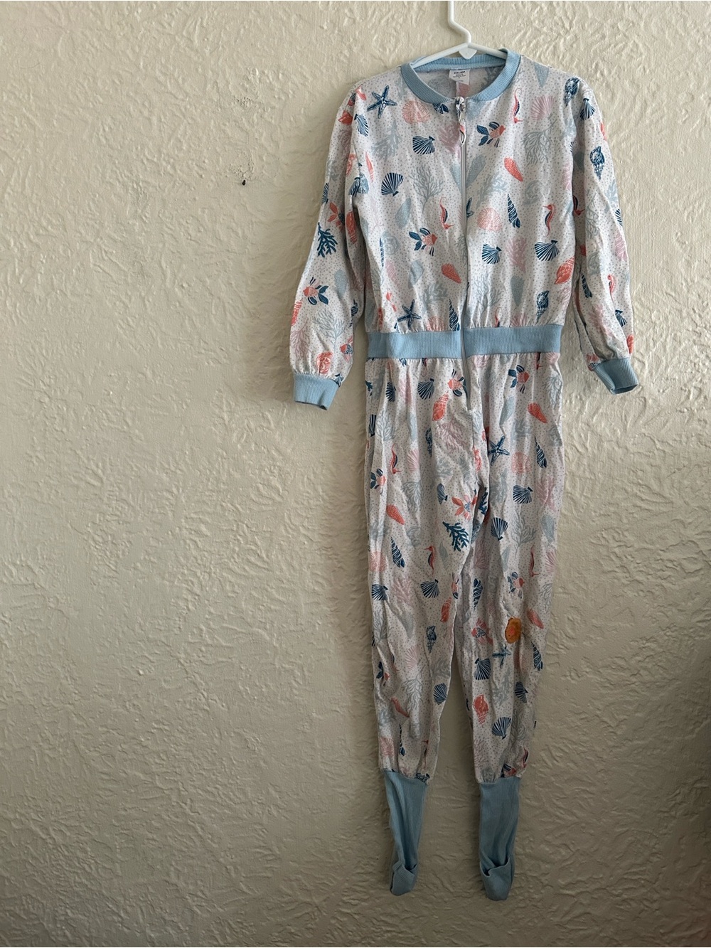 Calida Kids Jumpsuit Onesie Pajama Kids Girls 6 FLAWS Seashell Ocean Fish Blue